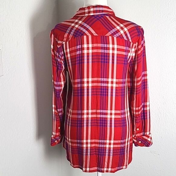 Talbots Red, White & Blue Plaid Buttondown Shirt, Size MP, Medium Petite - Picture 7 of 10